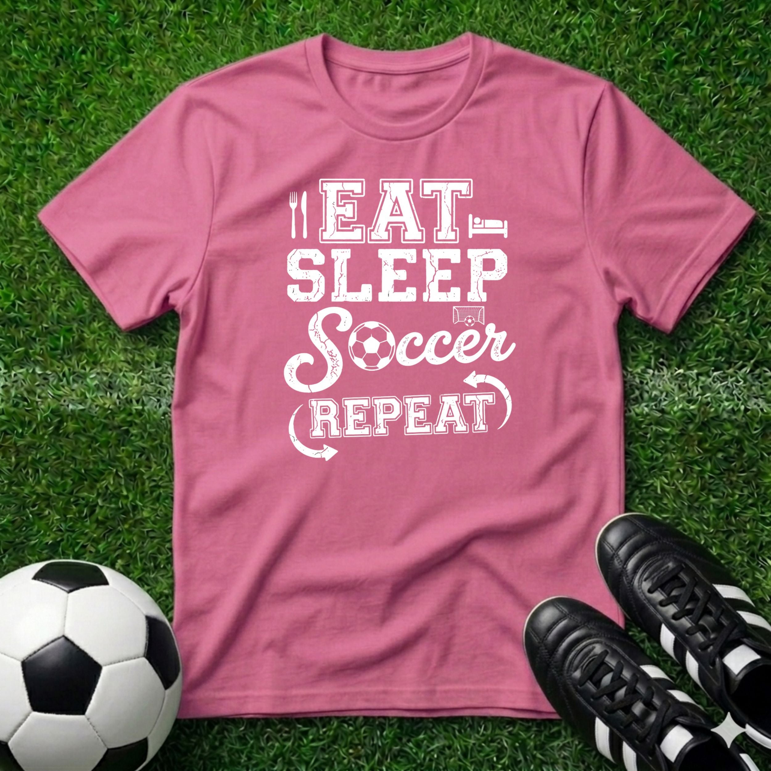Eat Sleep Soccer Repeat White Logo T-Shirt