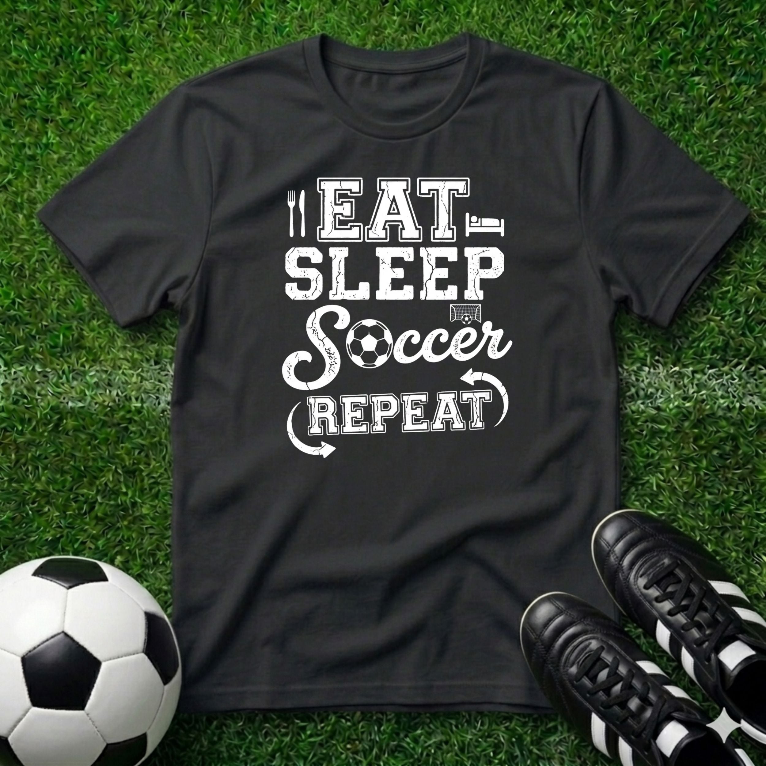 Eat Sleep Soccer Repeat White Logo T-Shirt