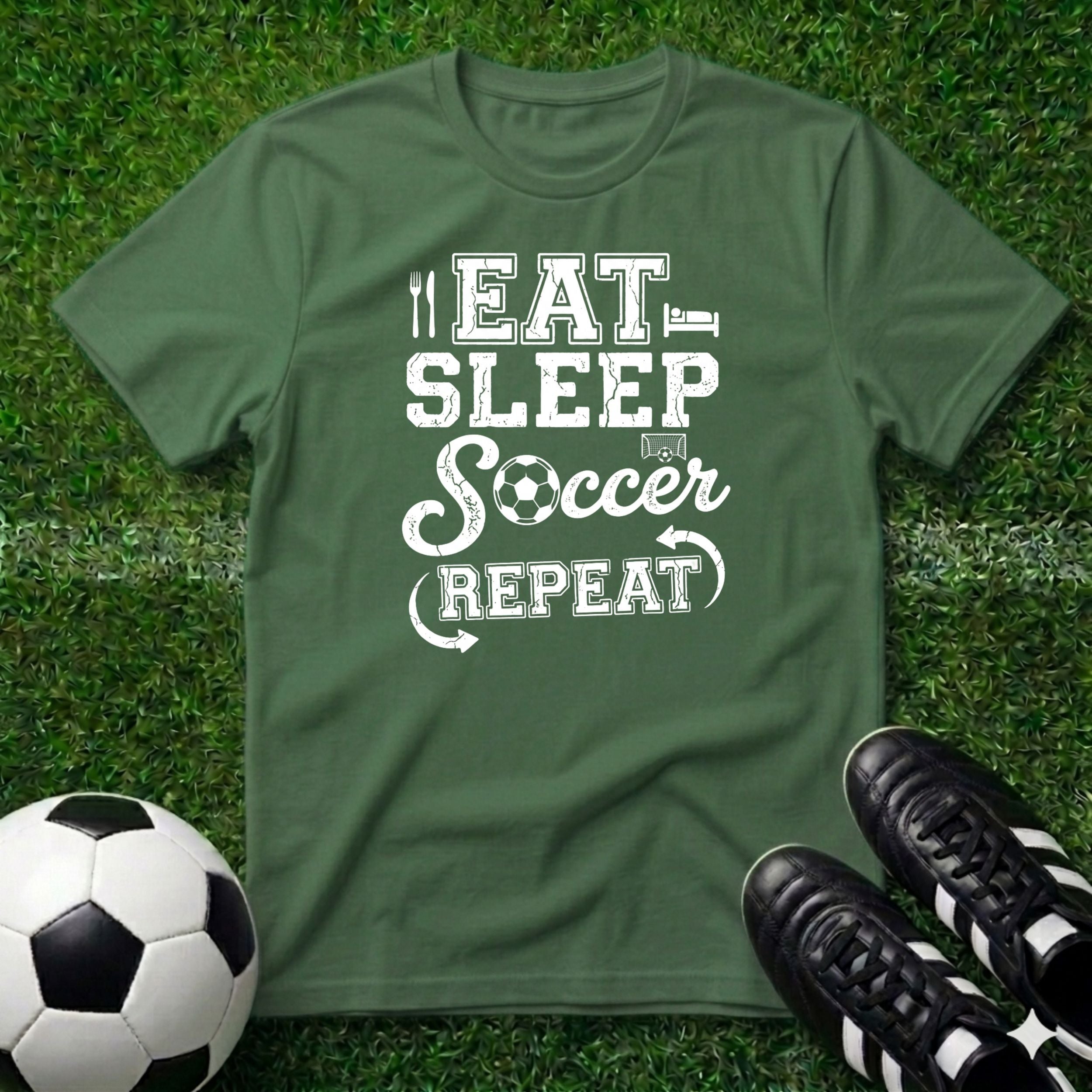 Eat Sleep Soccer Repeat White Logo T-Shirt