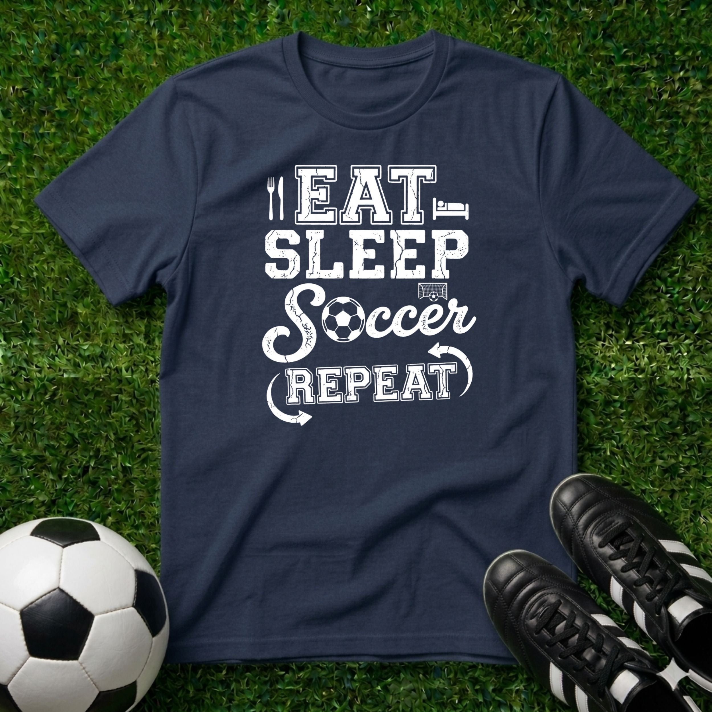 Eat Sleep Soccer Repeat White Logo T-Shirt