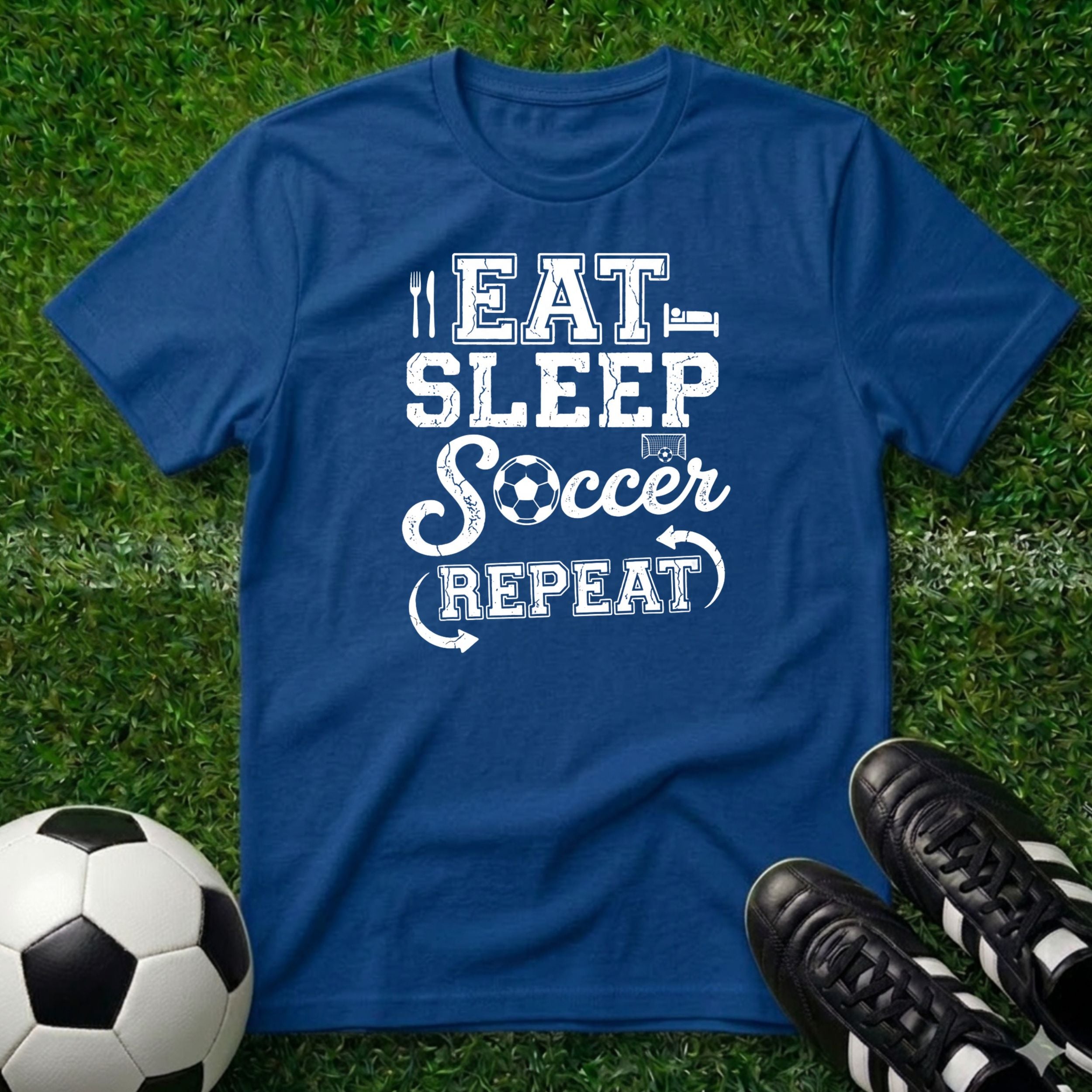 Eat Sleep Soccer Repeat White Logo T-Shirt