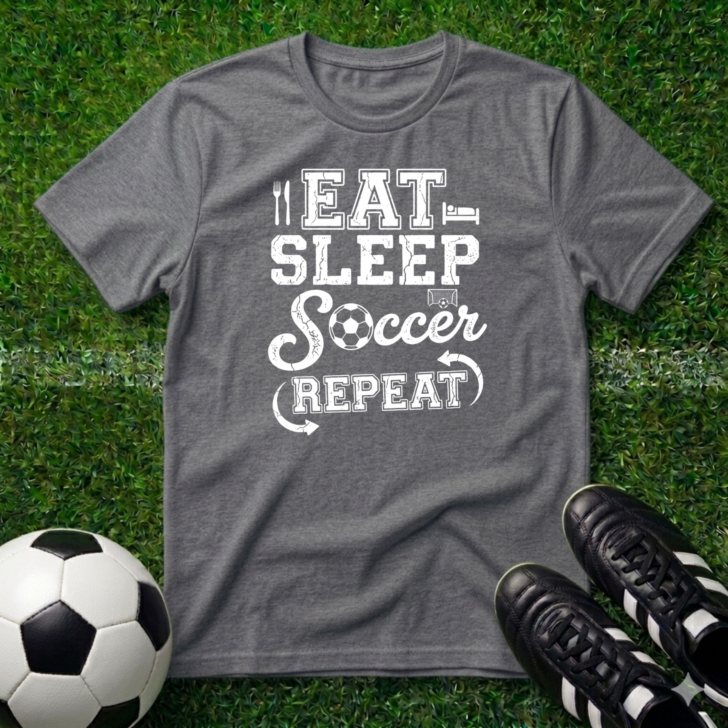 Eat Sleep Soccer Repeat White Logo T-Shirt
