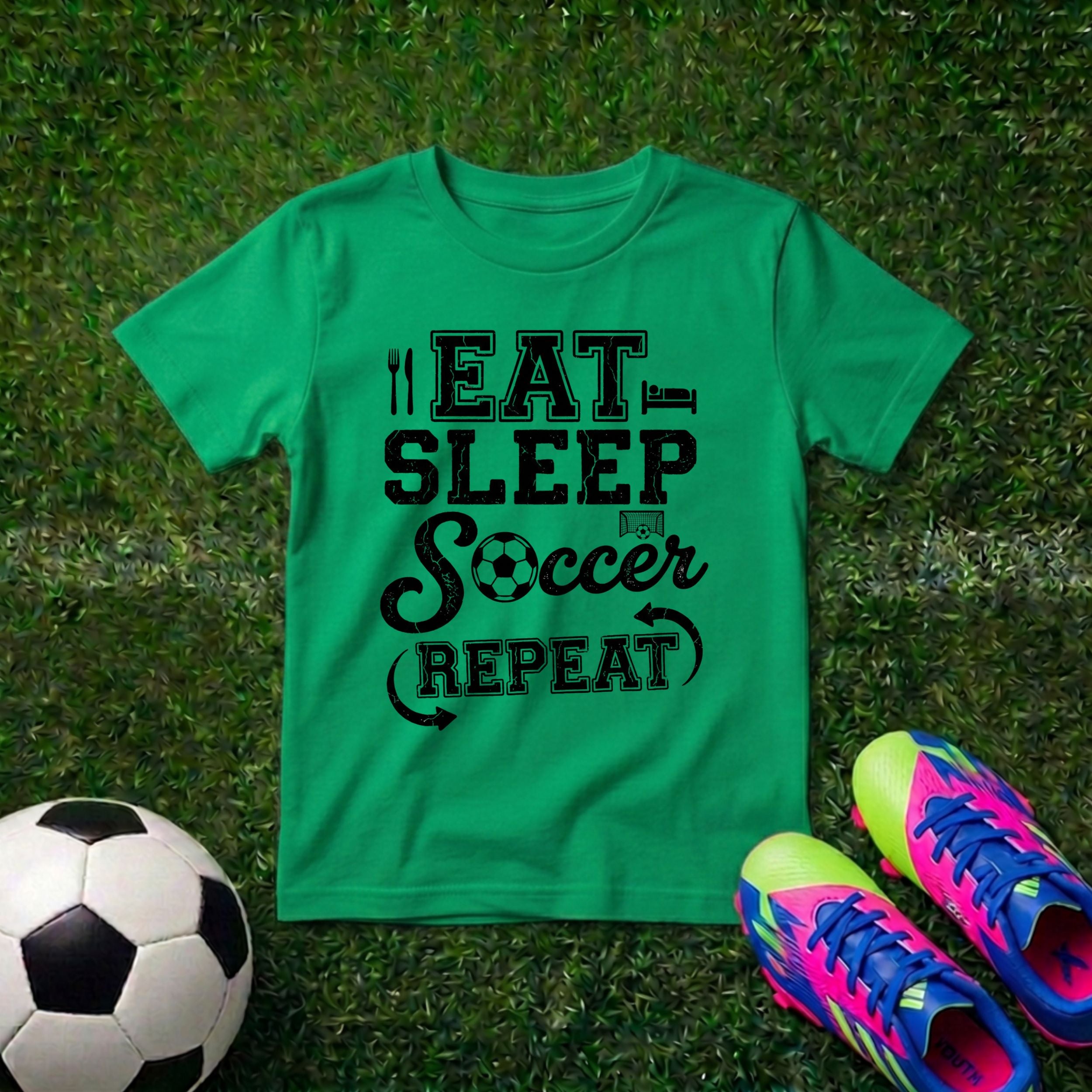 LitSwag Eat Sleep Soccer Repeat Youth Soccer T-Shirt – Irish Green