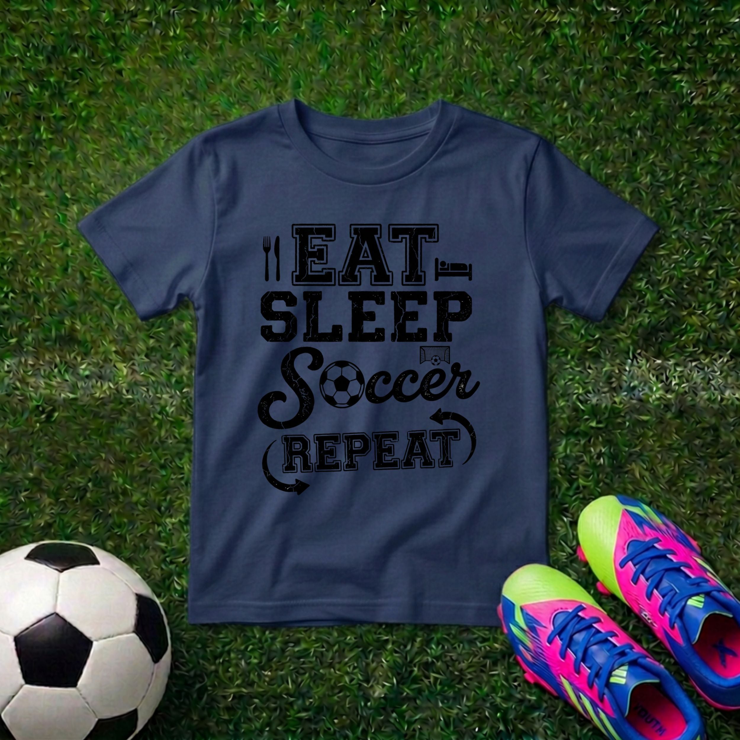 LitSwag Eat Sleep Soccer Repeat Youth Soccer T-Shirt – Navy Blue