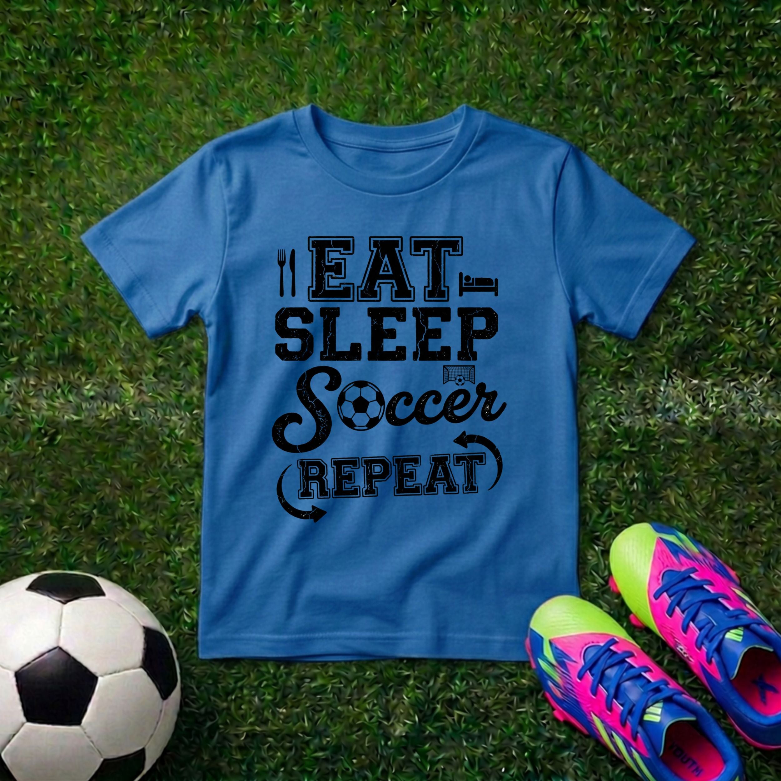 LitSwag Eat Sleep Soccer Repeat Youth Soccer T-Shirt – Royal