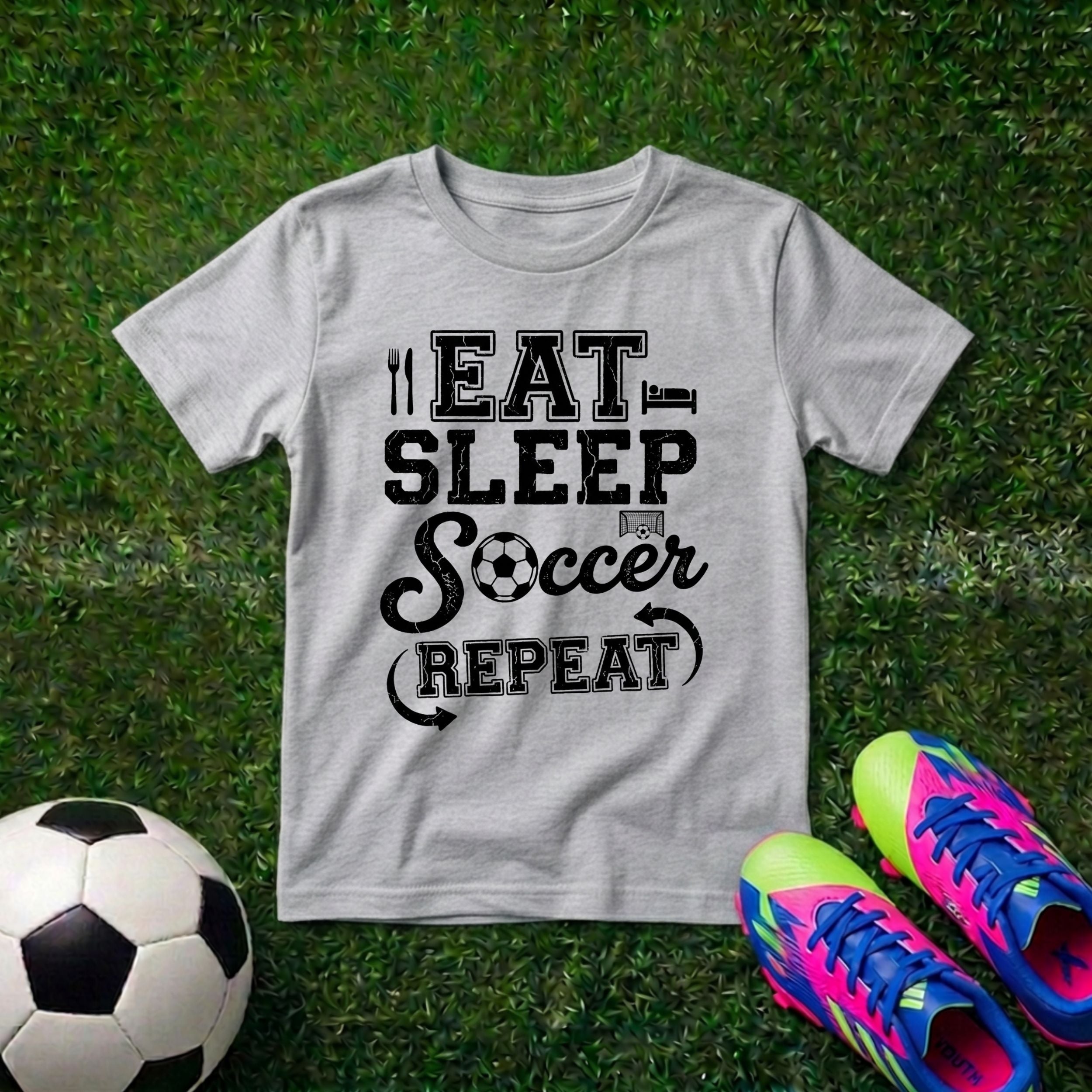 LitSwag Eat Sleep Soccer Repeat Youth Soccer T-Shirt – Sports Grey